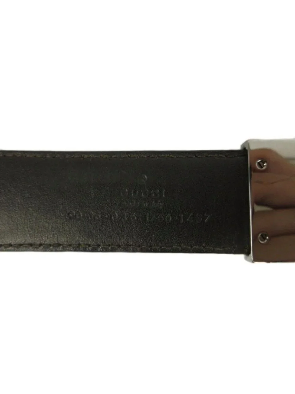 Gucci Vintage Belt Leather Buckle Logo Square Plate 90/36 Black
